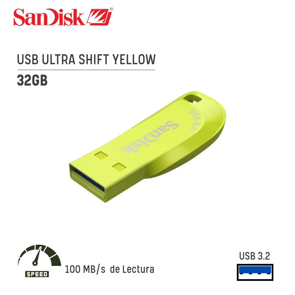 Memoria USB 3.2 Sandisk 32GB Ultra Shift Yellow (SDCZ410-032G-G46EP)