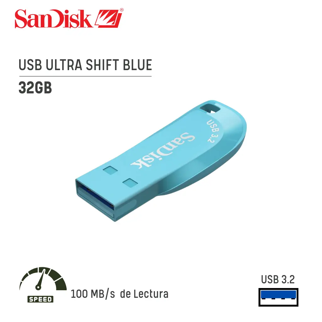 Memoria USB 3.2 Sandisk 32GB Ultra Shift Blue (SDCZ410-032G-G46BB)