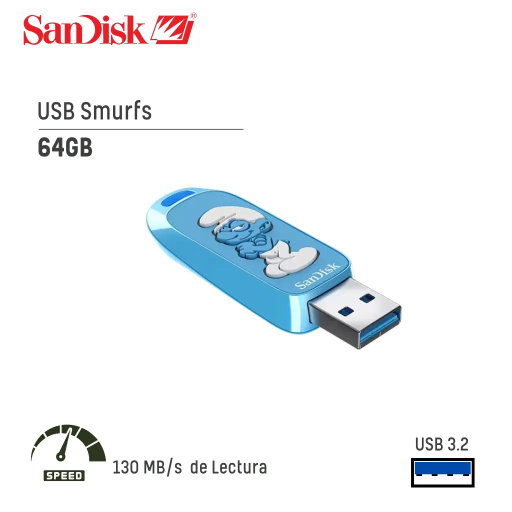 Memoria USB 3.2 Sandisk 64GB Smurfs (SDCZIS-064G-G46)